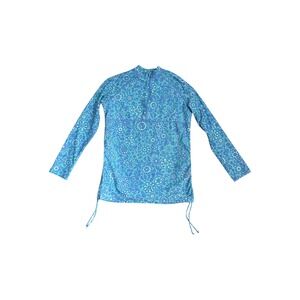 Coolibar Lawai Ruche Swim Shirt Girls Large Blue Green Floral UPF 50+ Rash Guard